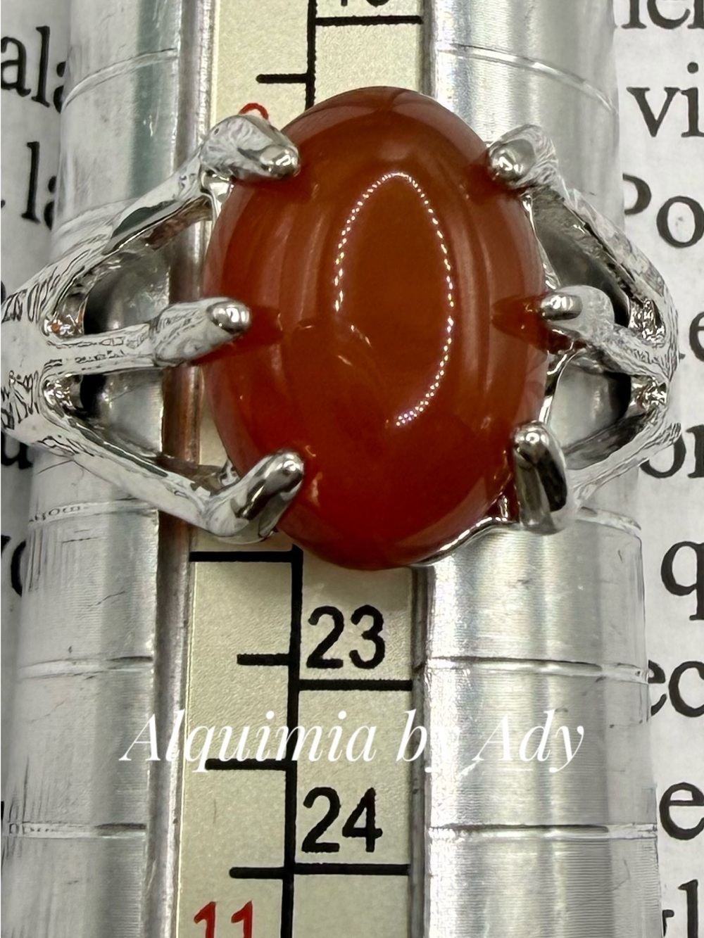 Boho Silver Claw Ring with Deep Carnelian Oval